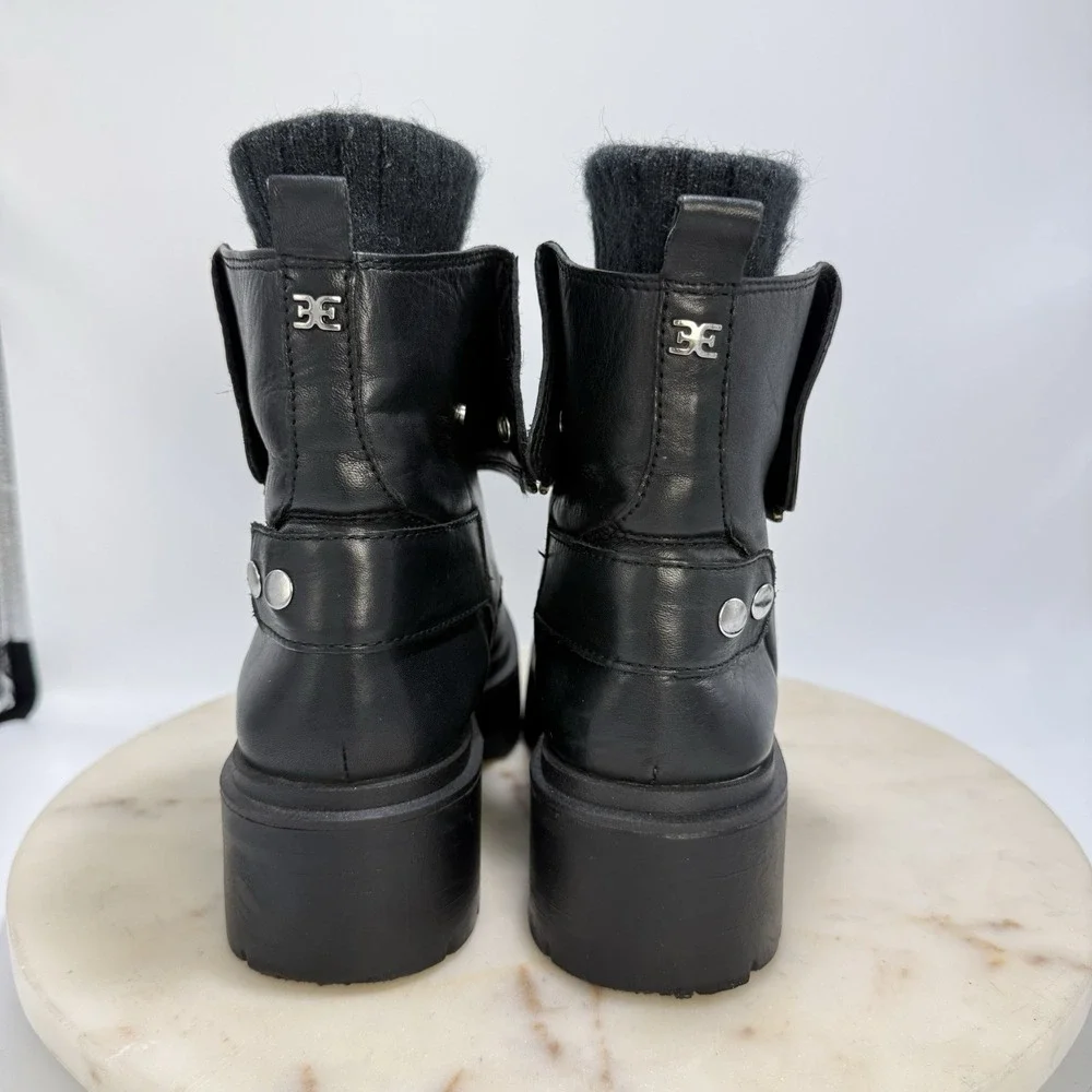 Sam Edelman Linds Boots Moto Zipper Chelsea Black Leather Ankle Bootie Size 6M